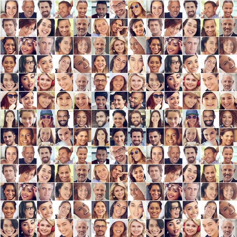 Smiles around the world. Composite image of a large group of diverse people smiling